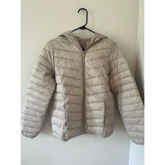 NWT Women's Sinsay Outerwear Collection Cream Zip Up Puffer Hooded Jacket Size M - Picture 3 of 7